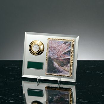 金婚式・銀婚式祝い記念品にオススメ時計付きミラーフォトフレーム楯 JW-BM-8364