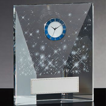 金婚式・銀婚式祝い記念品にオススメ時計付きクリスタル表彰楯　JAS-RG-4808