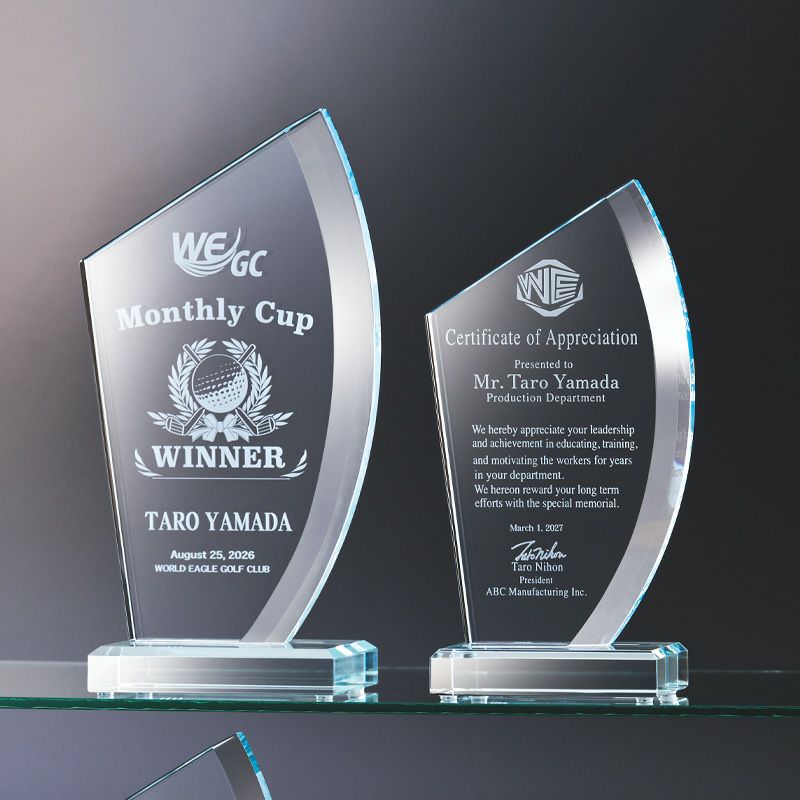 高透過ガラスを使ったオリジナルトロフィーセミオーダートロフィーJW